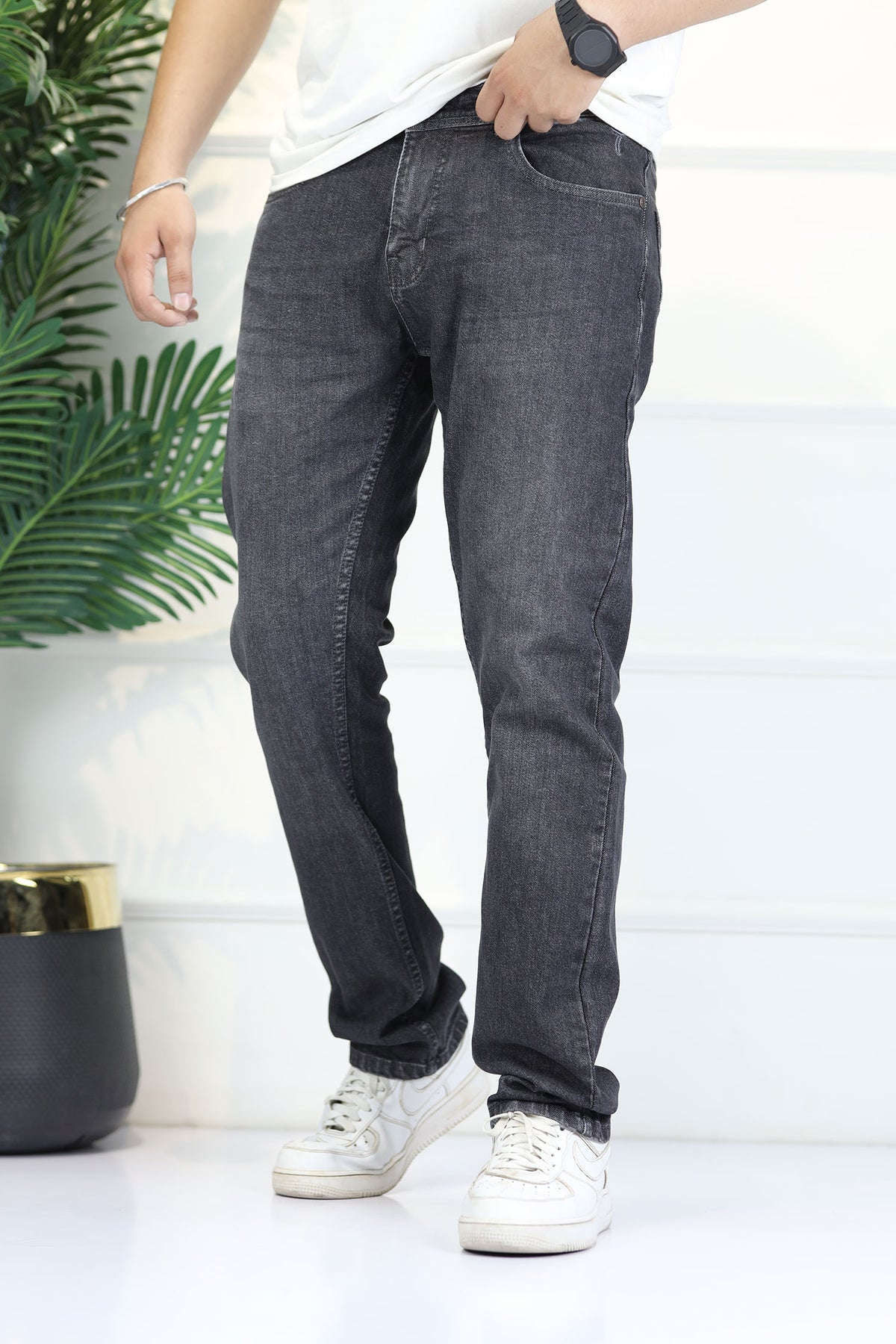 Turbo 'Weathered' Comfort Slim Fit Jeans In Charcoal Grey