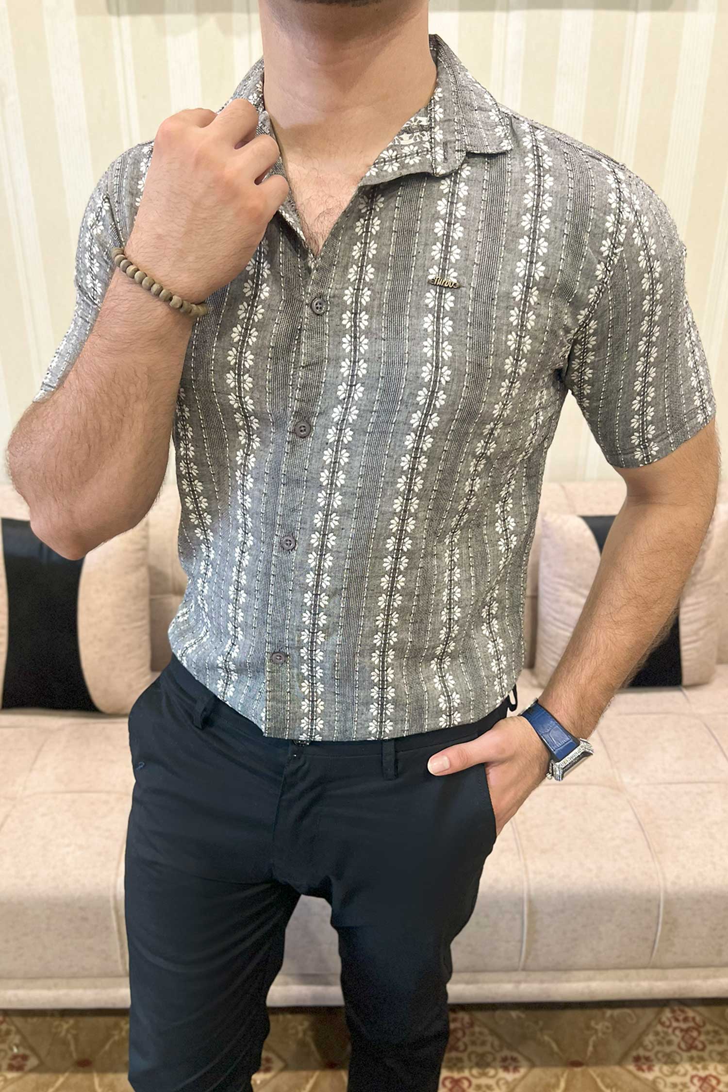 Turbo Cubin Textured Striped Casual Shirt