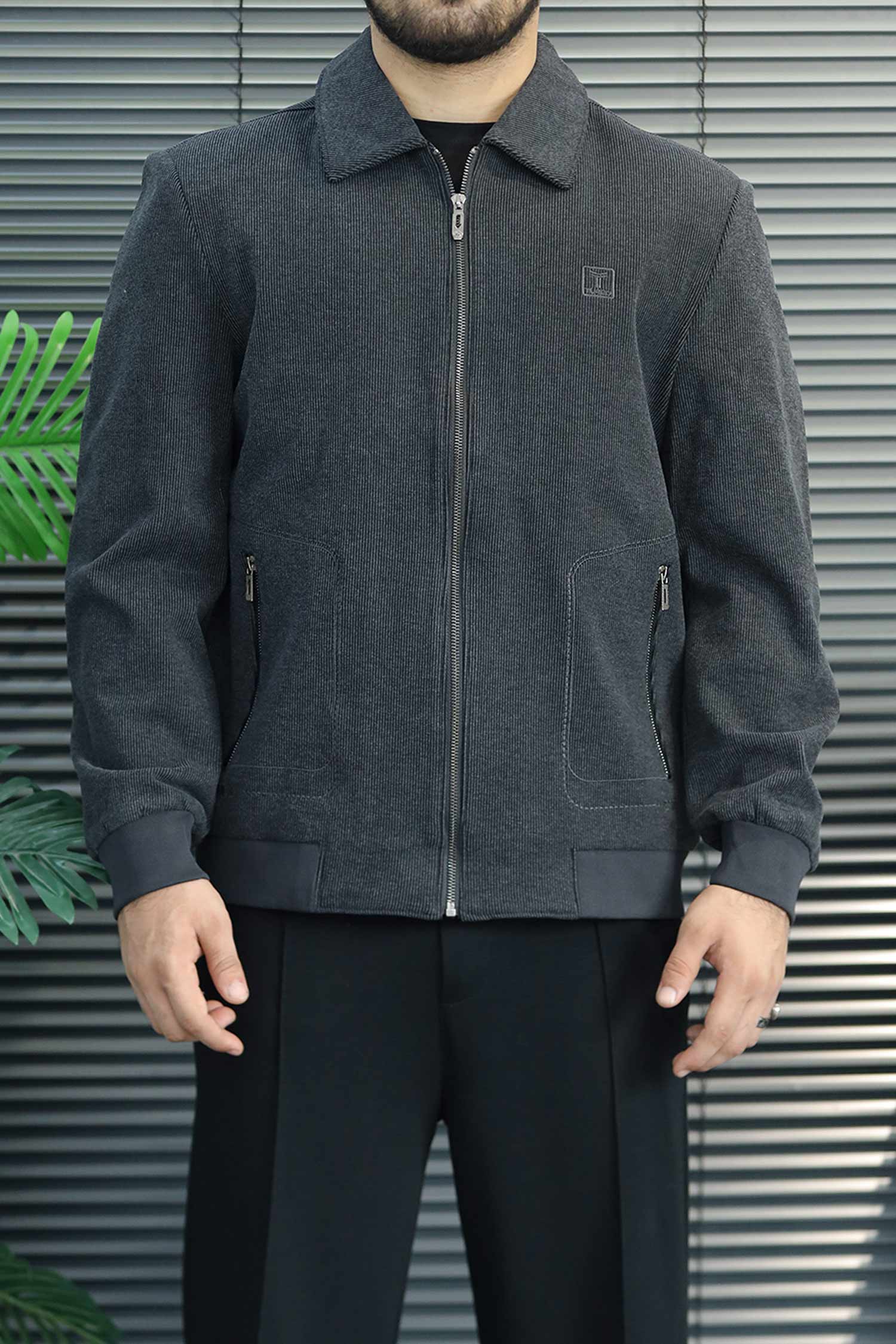 Turbo Fashionable Turn- Collar Imp Men's Wool Jacket In Charcoal Grey