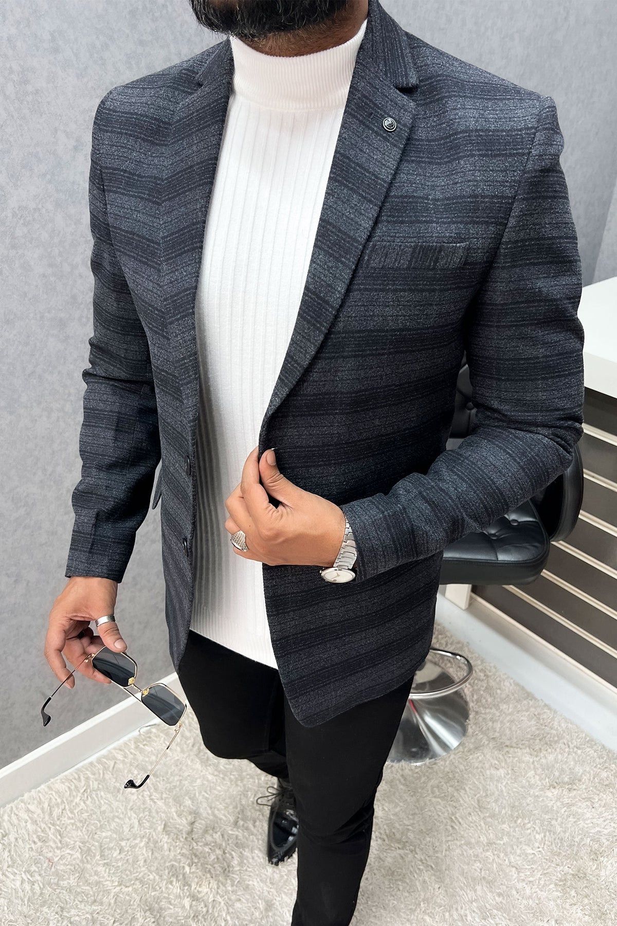 Turbo Pattern Motif Men's Casual Blazer