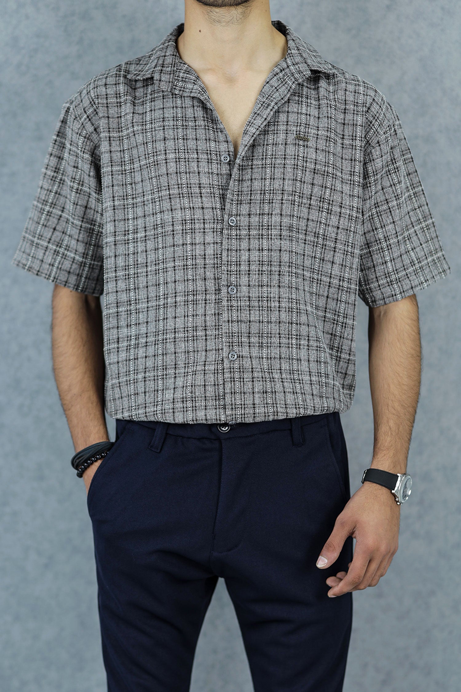 Fashion Stitched Checkered Printed Casual Shirt