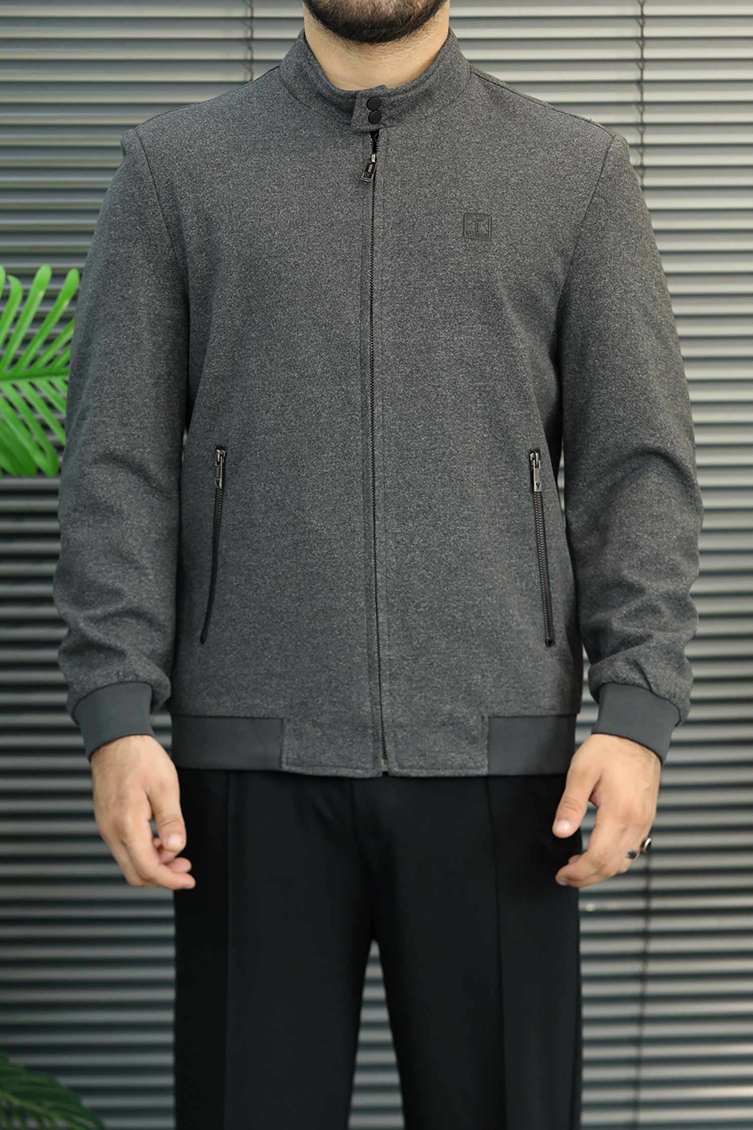 Turbo Mock Neck Style Imp Men's Wool Jacket In Charcoal Grey