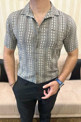 Turbo Cubin Textured Striped Casual Shirt In Charcoal Grey