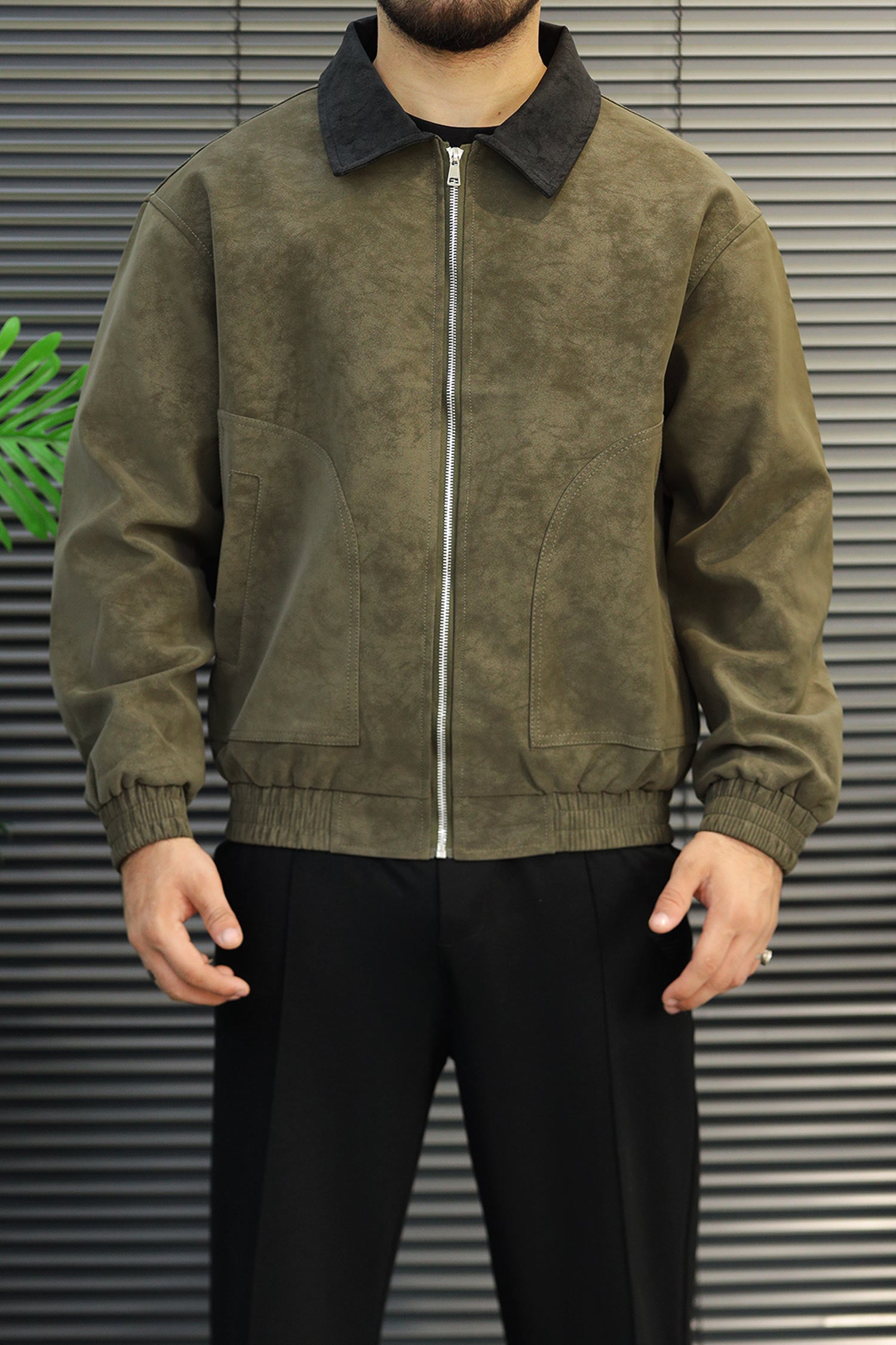 Men's Vintage Harrington Imported Suede Leather Jacket In Camo Green