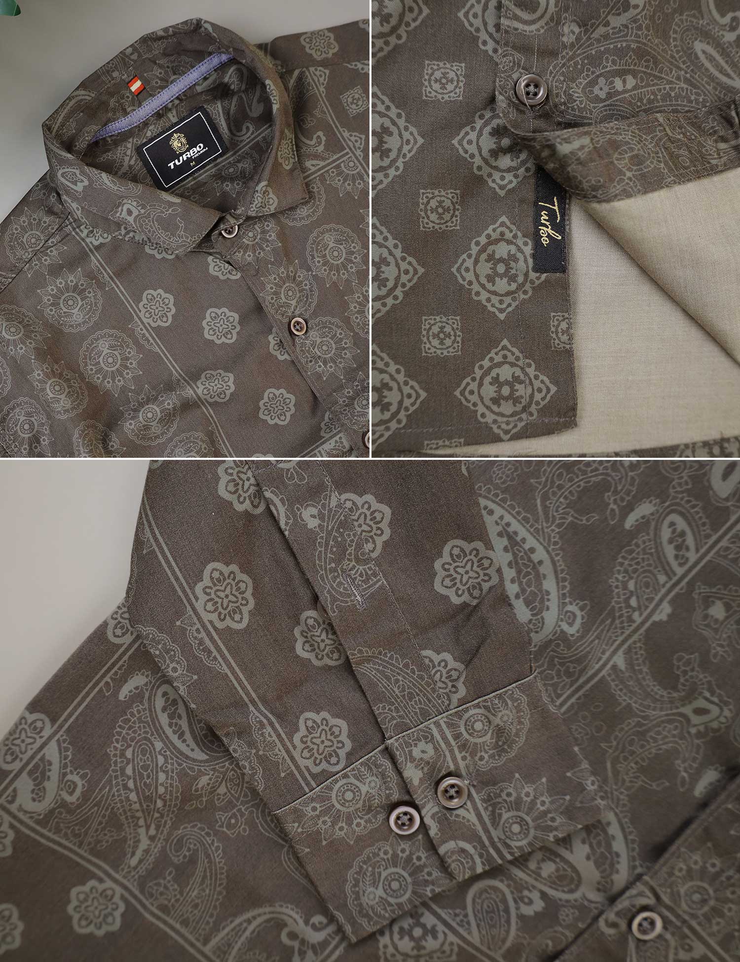 Turbo Splash Printed Long Sleeve Cotton Casual Shirt In Charcoal Grey