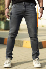 Faded Slim Fit Turbo Jeans In Charcoal