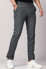 Self Textured Men's SlimFit Cotton Pant in Charcoal Grey