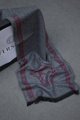 Vrsce Geomatric Typography Pure Wool Men Mufflers  In Charcoal Grey