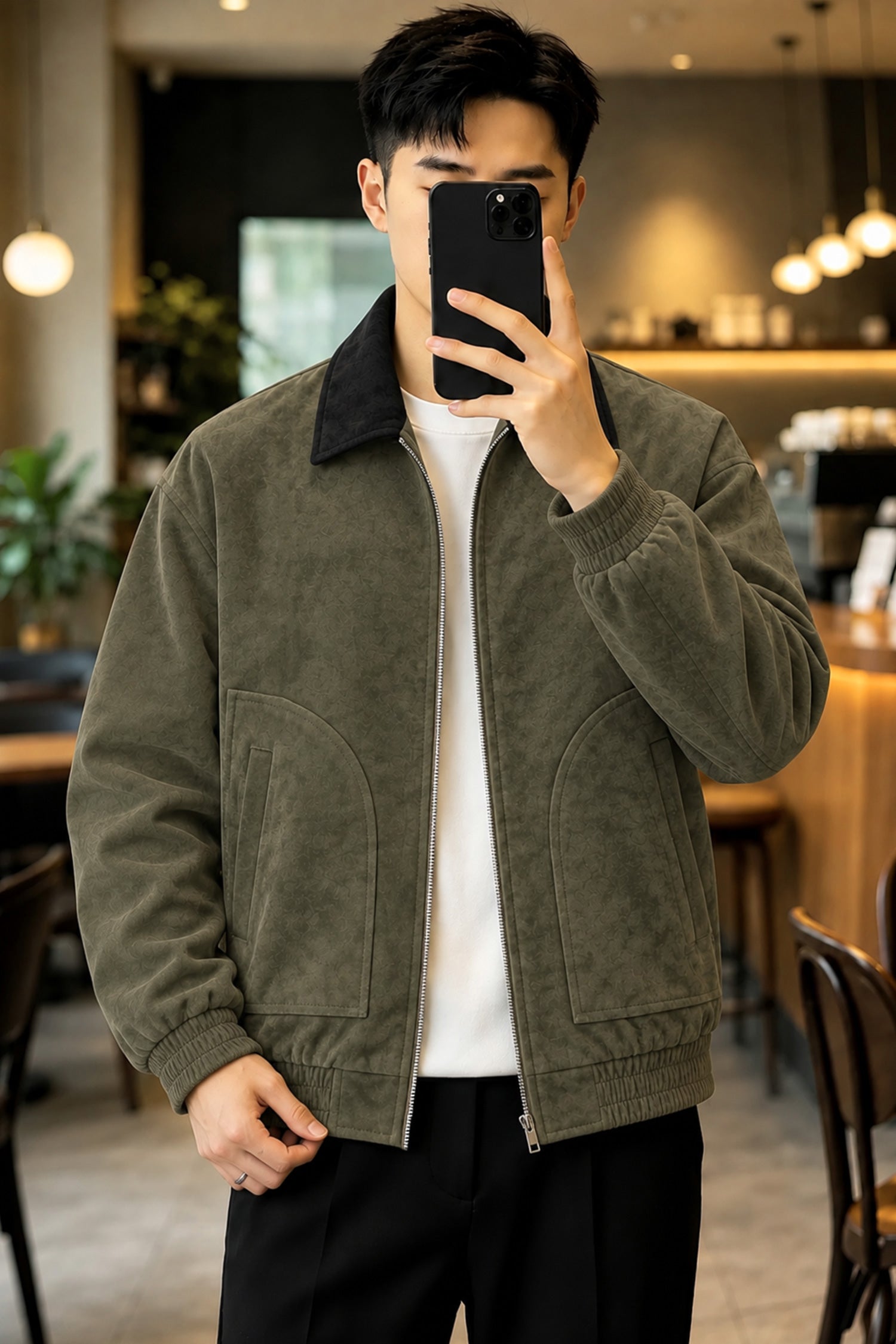 Men's Vintage Harrington Imported Suede Leather Jacket In Camo Green