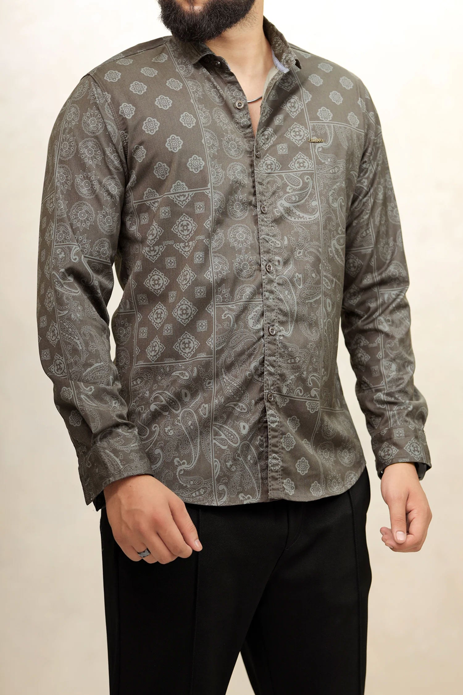 Turbo Splash Printed Long Sleeve Cotton Casual Shirt