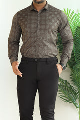 Turbo Splash Printed Long Sleeve Cotton Casual Shirt In Charcoal Grey