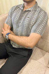 Turbo Cubin Textured Striped Casual Shirt In Charcoal Grey