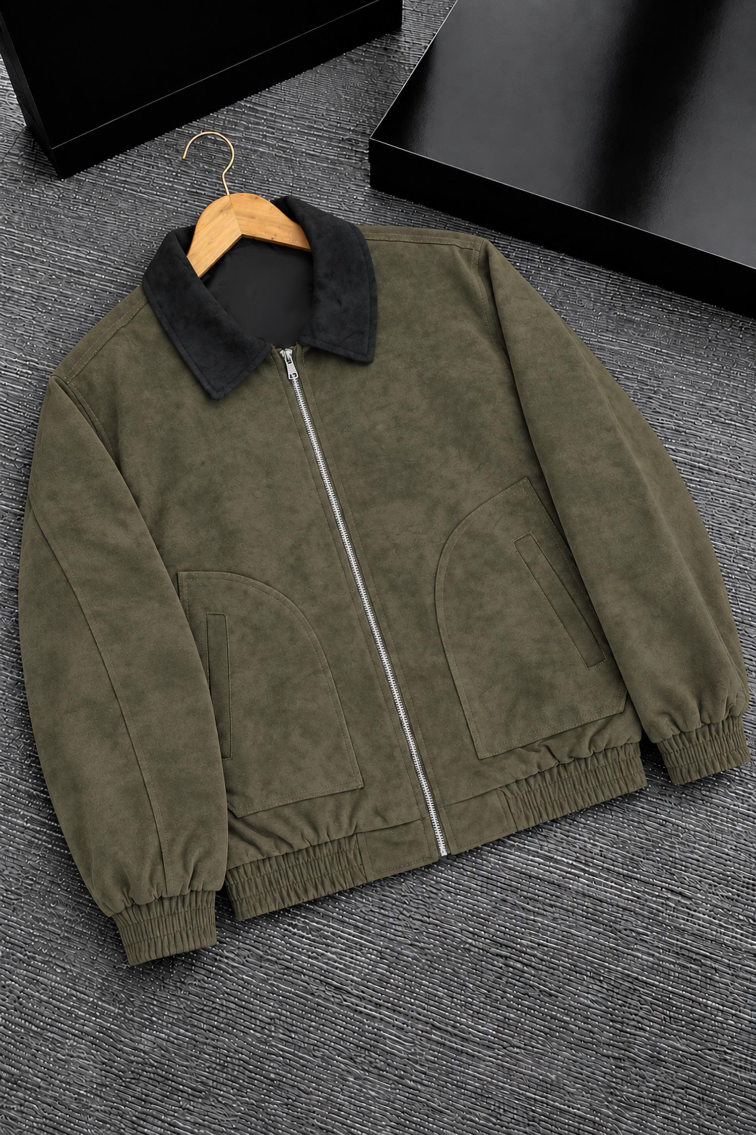 Men's Vintage Harrington Imported Suede Leather Jacket In Camo Green