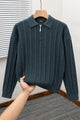 Turbo X Polo Ribbed Texture Quarter-Zip Imported Men's Jumper Sweater In Charcoal Grey