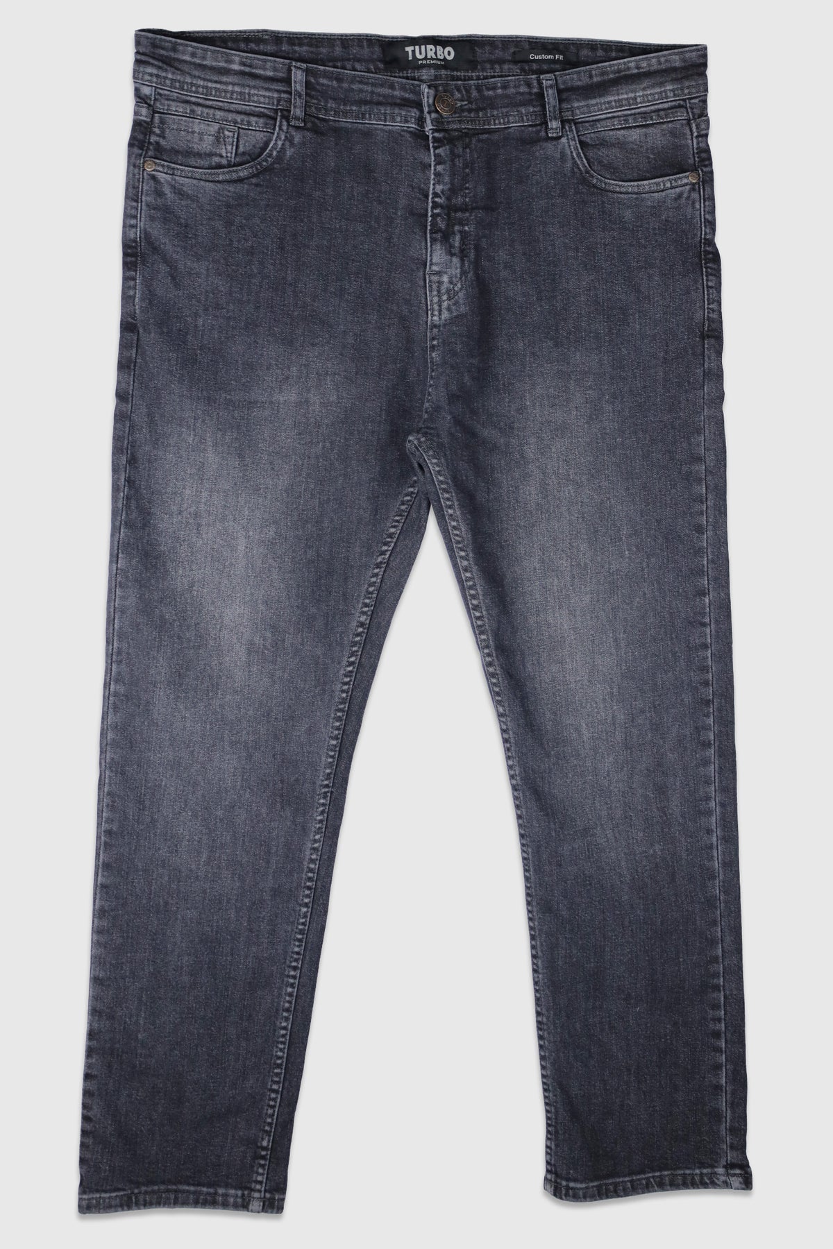 Big Size Light Faded Turbo Denim Jeans In Charcoal Grey