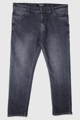 Big Size Light Faded Turbo Denim Jeans In Charcoal Grey