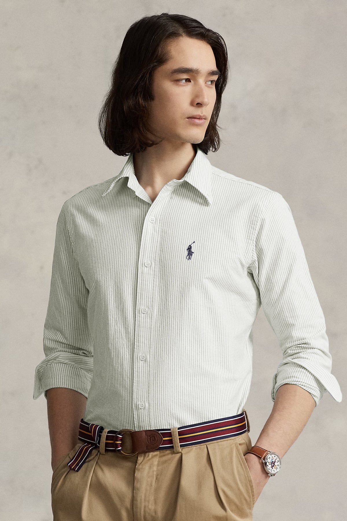 Polo Rph Lren Stripe Poplin Cotton Casual Shirt In Creem