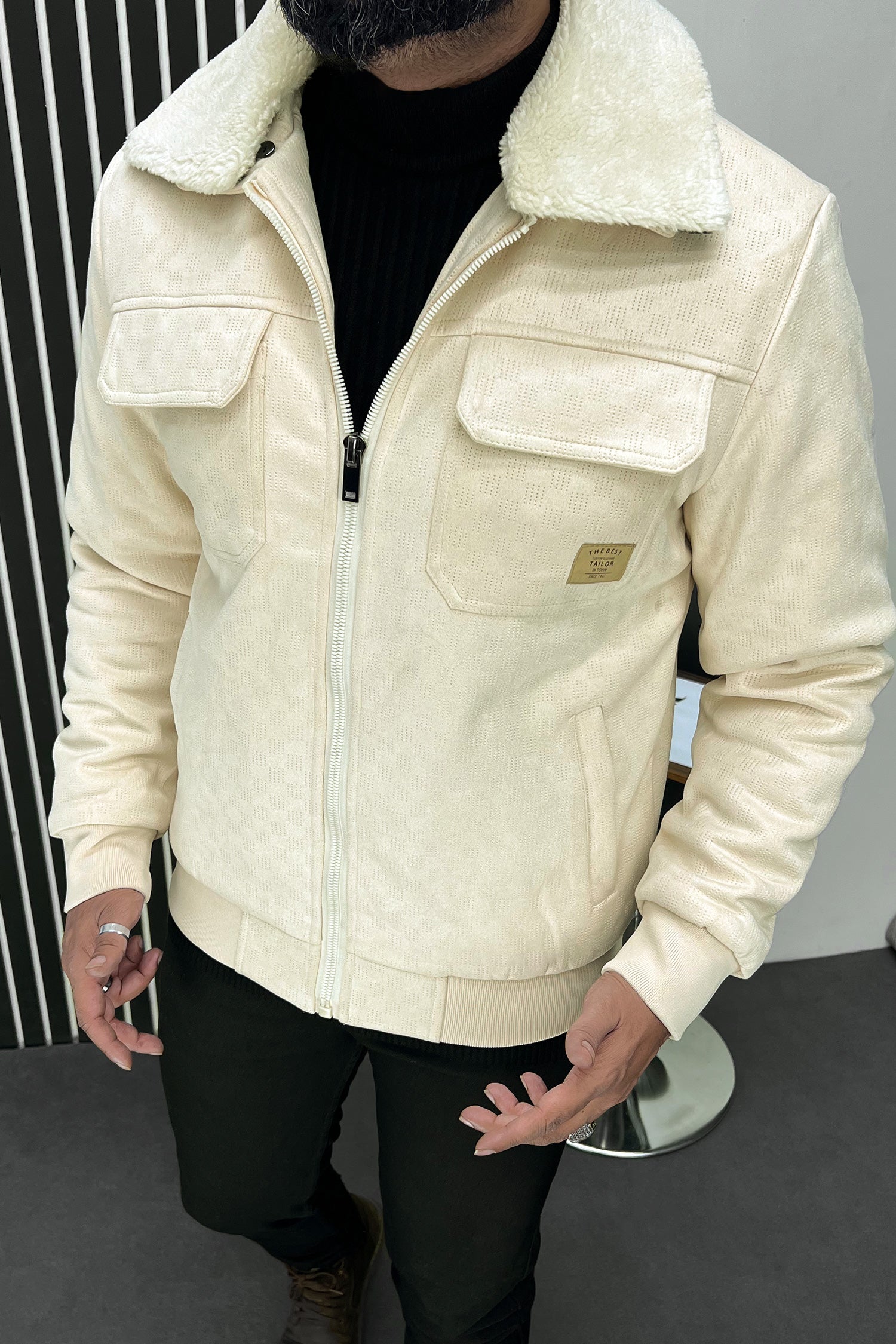 Self Texture Design Men's Suede Jacket