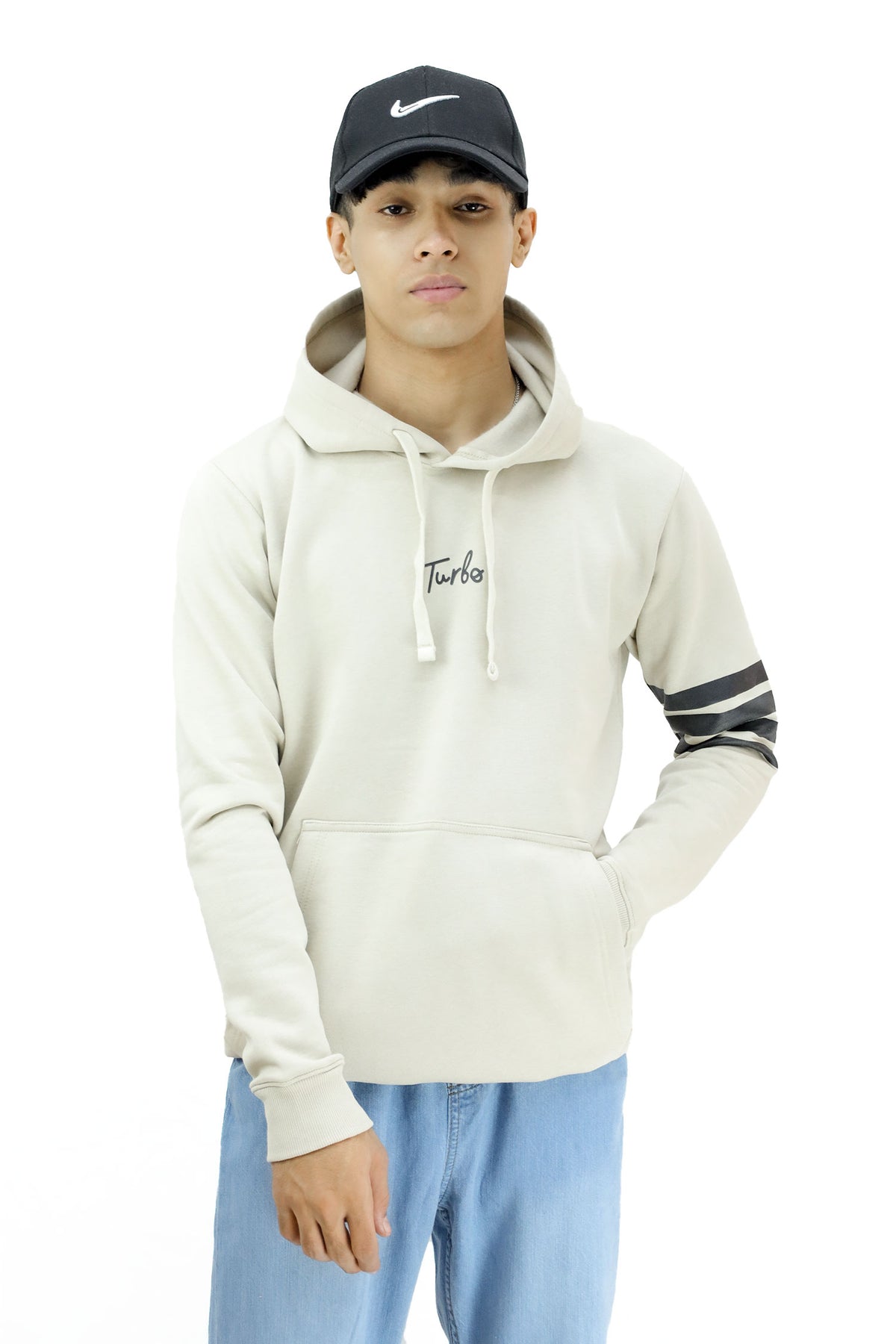 Turbo Arm Stripe Fleece Hoodie In Creem