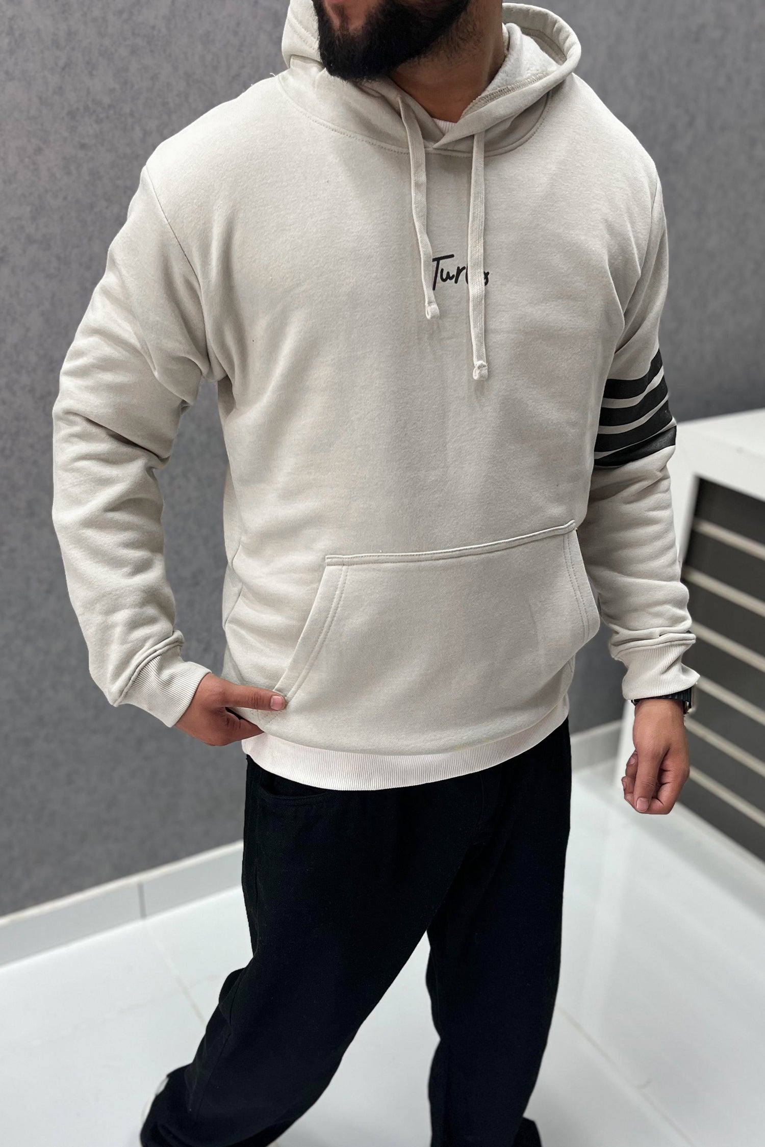 Turbo Arm Stripe Fleece Hoodie In Creem