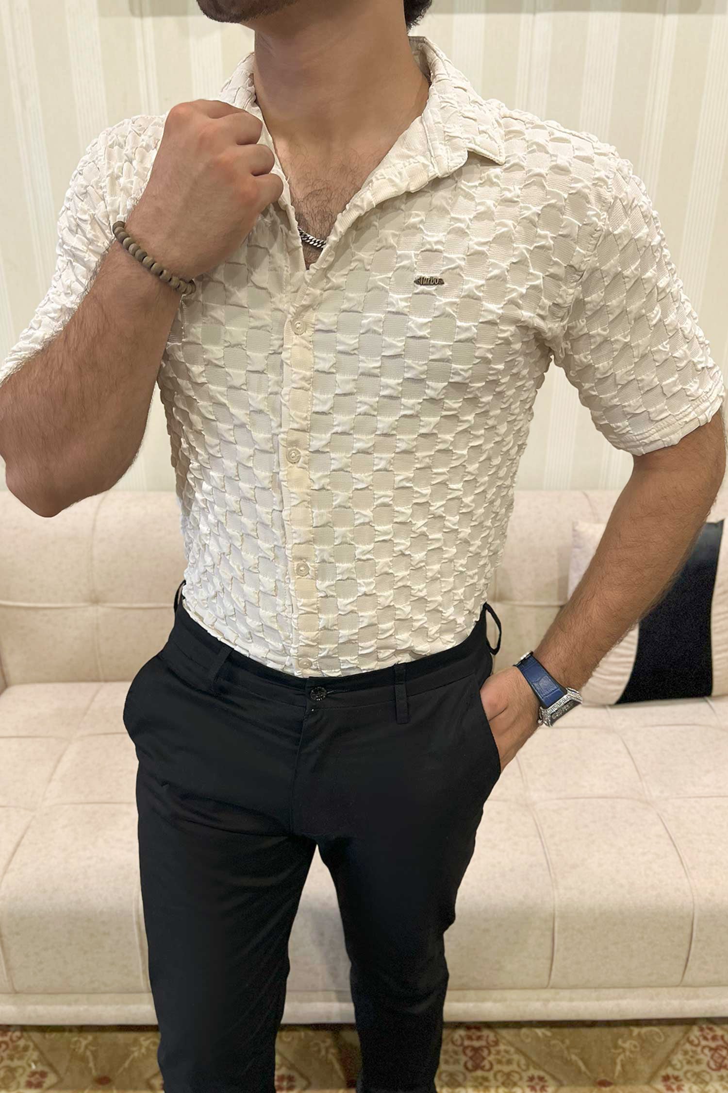 Turbo Puff Structured Pattern Casual Shirt
