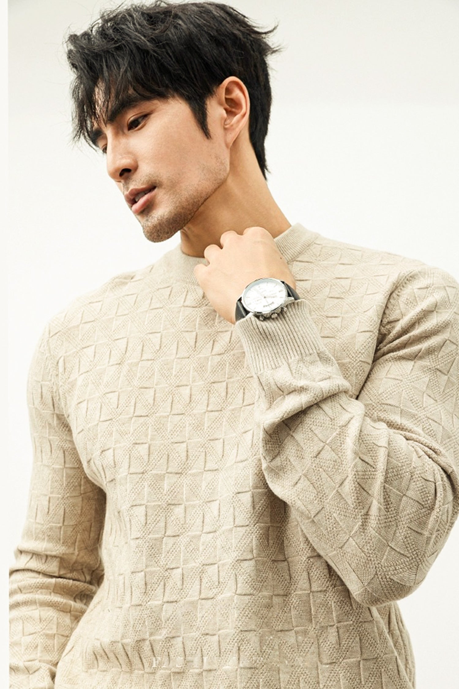 Power Look Patterened Crew-Neck Imported Men's Sweater