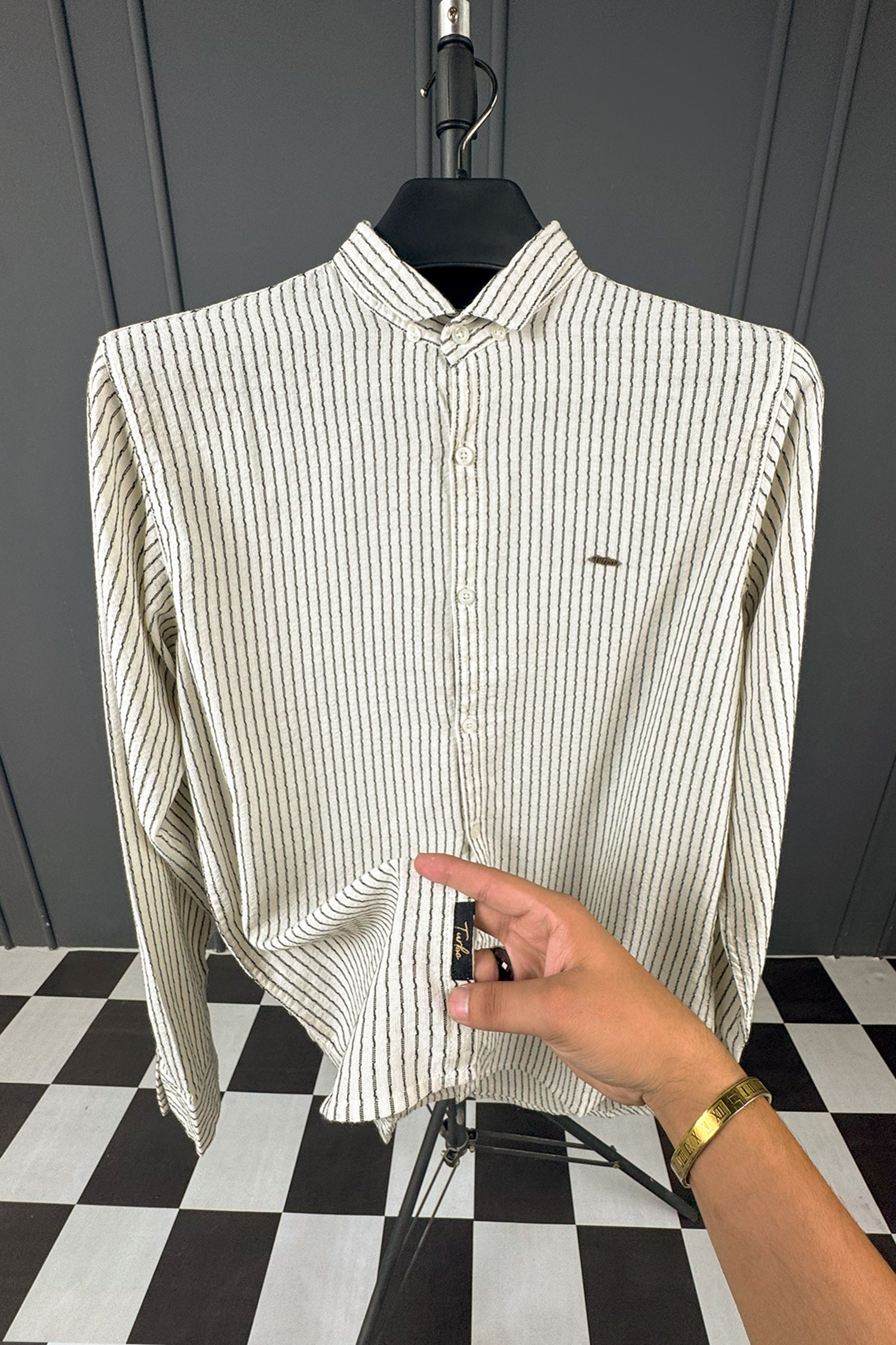 Turbo Lining Check Creation Long Sleeve Cotton Casual Shirt