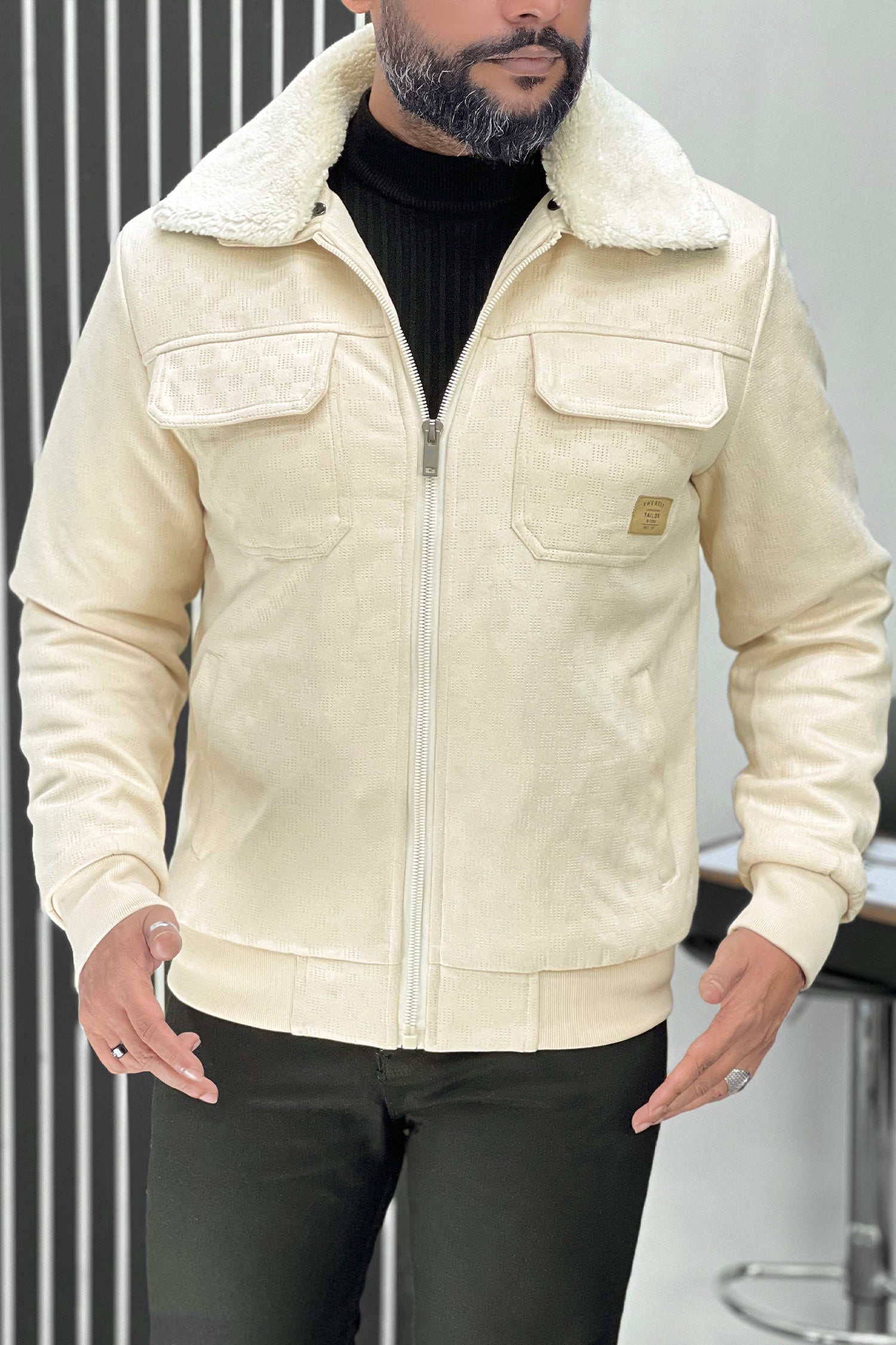 Self Texture Design Men's Suede Jacket