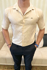 Turbo Designer Motif Floral Casual Shirt In Creem