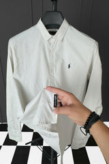 Polo Rph Lren Stripe Poplin Cotton Casual Shirt In Creem