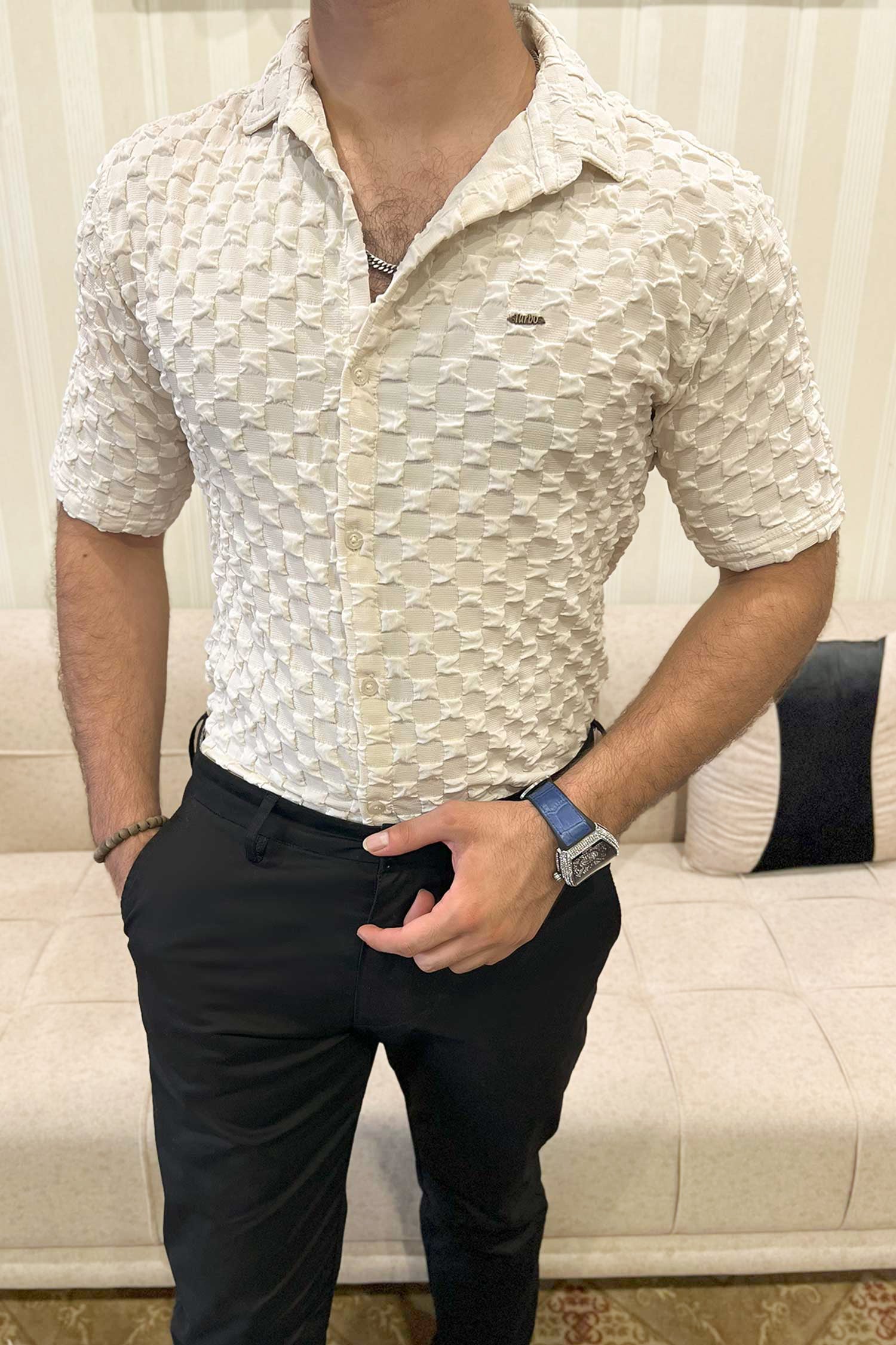 Turbo Puff Structured Pattern Casual Shirt