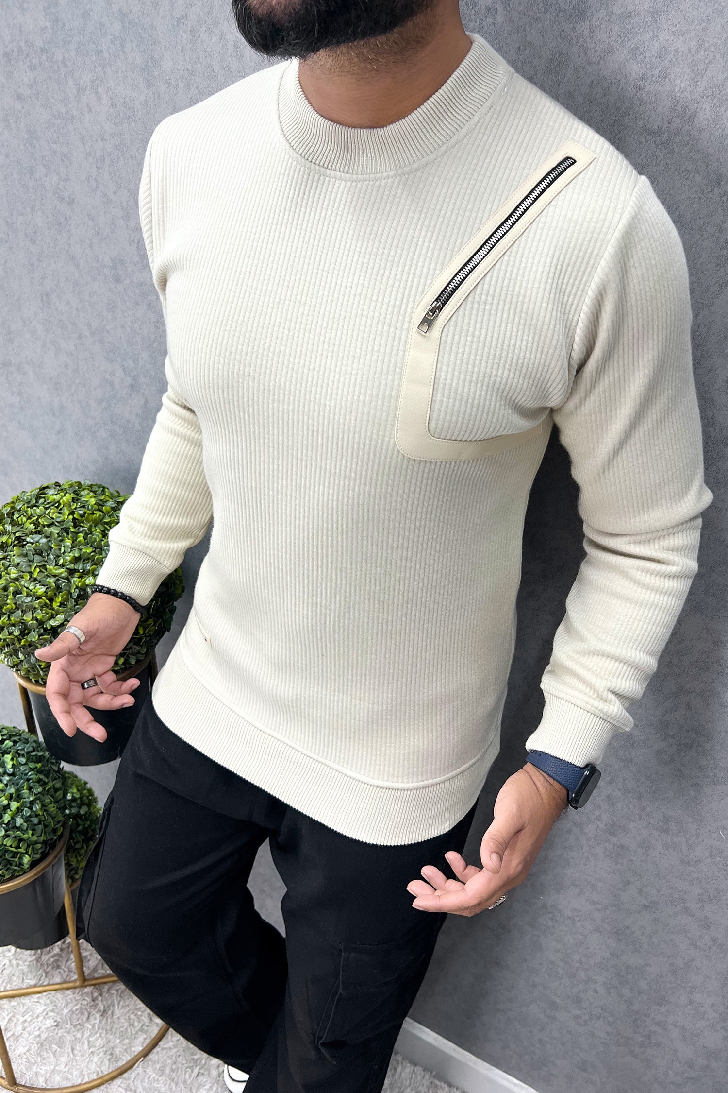 Zip Style Side Round Neck Imported Men's Sweatshirt