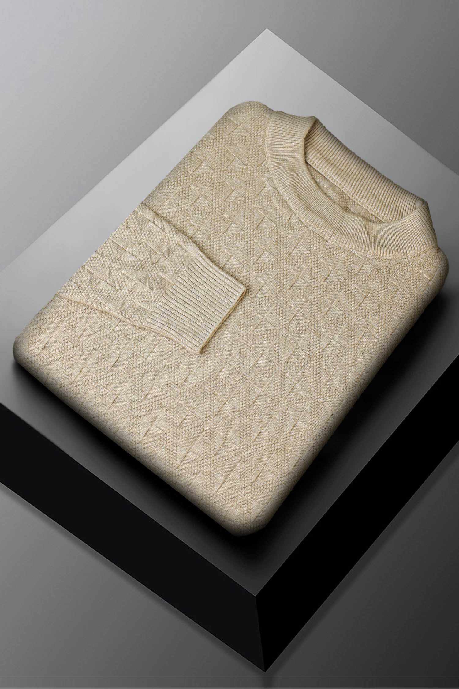 Power Look Patterened Crew-Neck Imported Men's Sweater