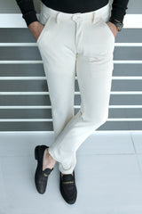 Elegant Self Texture Knitted Cotton Ankle fit Pant In Creem
