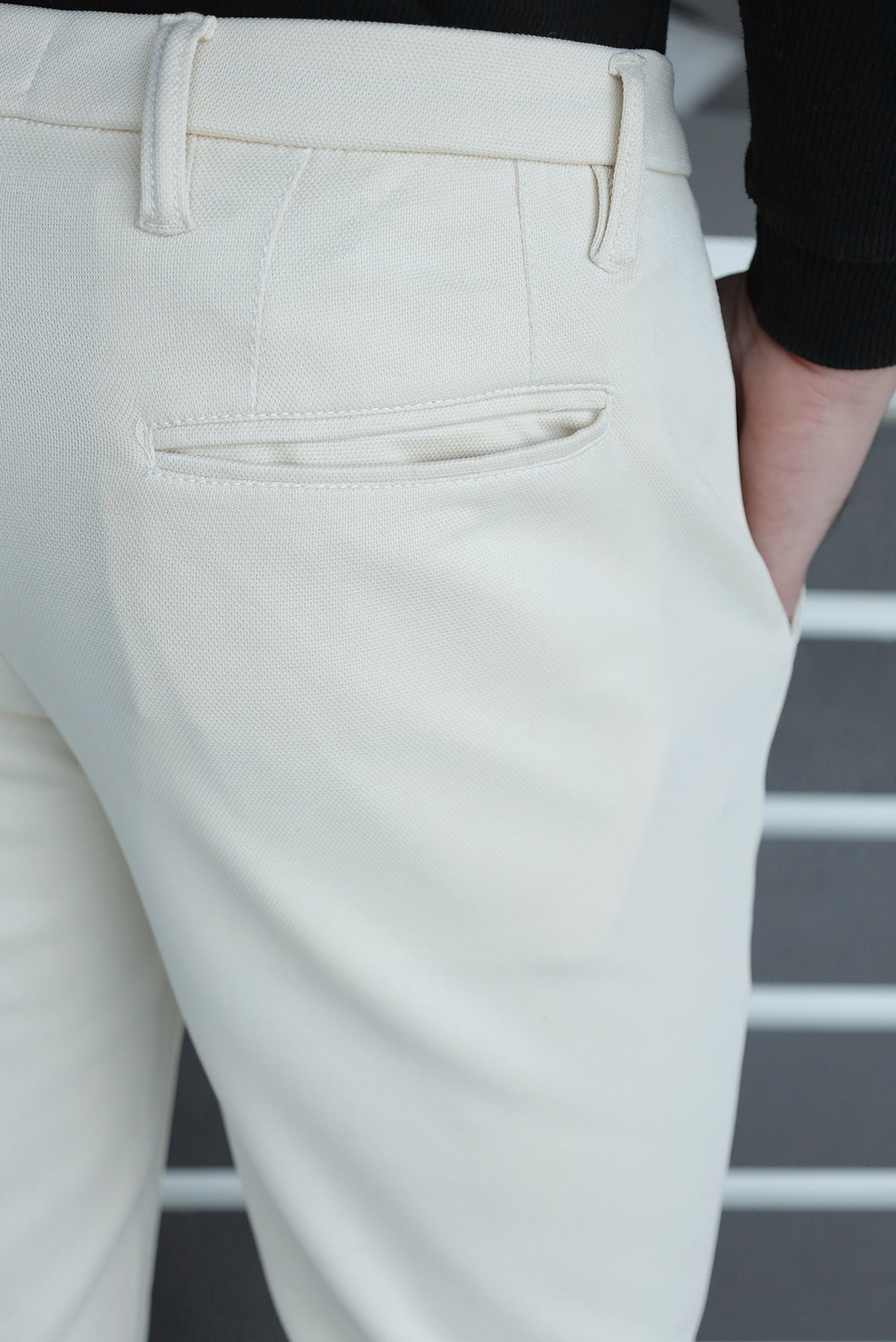 Elegant Self Texture Knitted Cotton Ankle fit Pant In Creem
