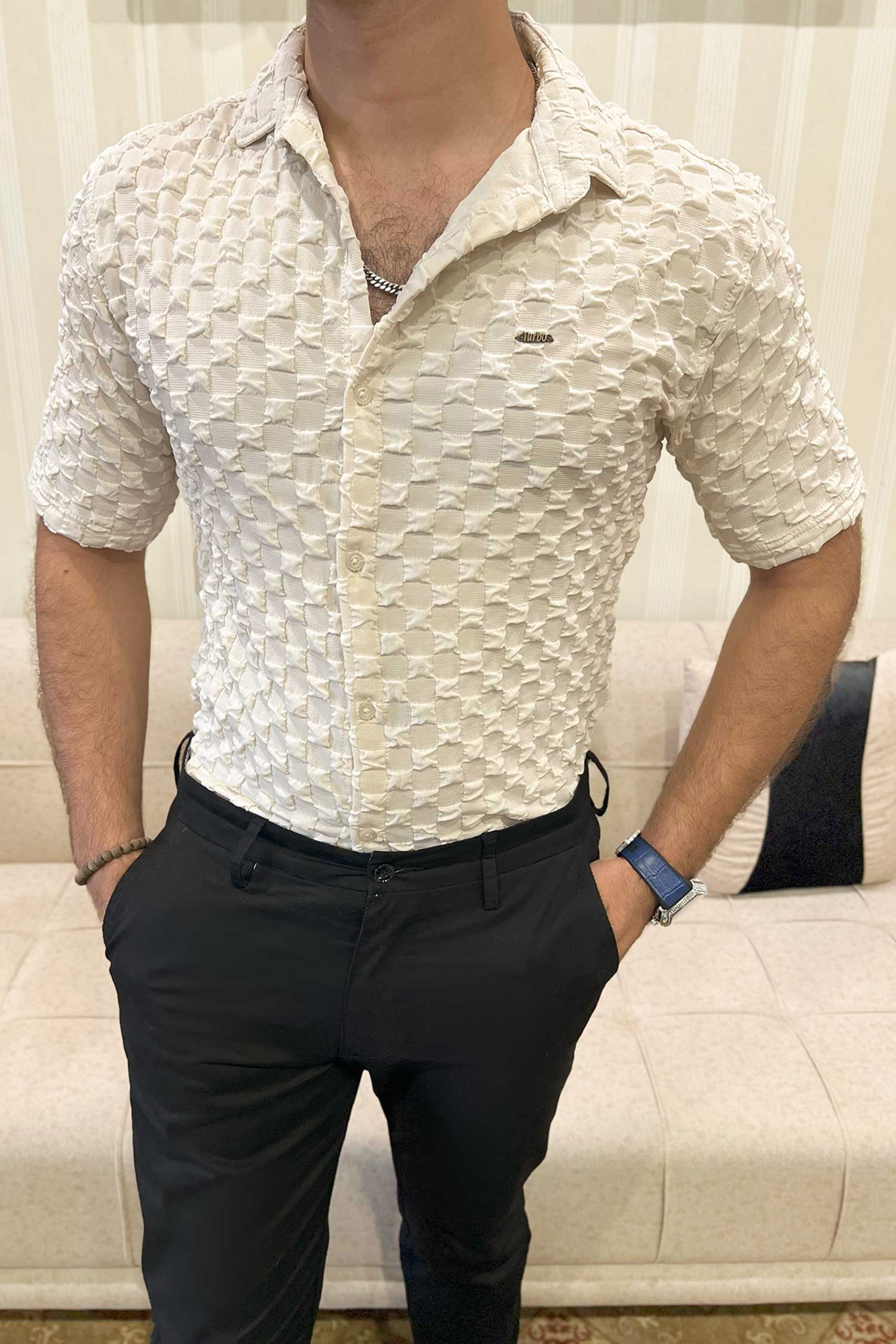 Turbo Puff Structured Pattern Casual Shirt