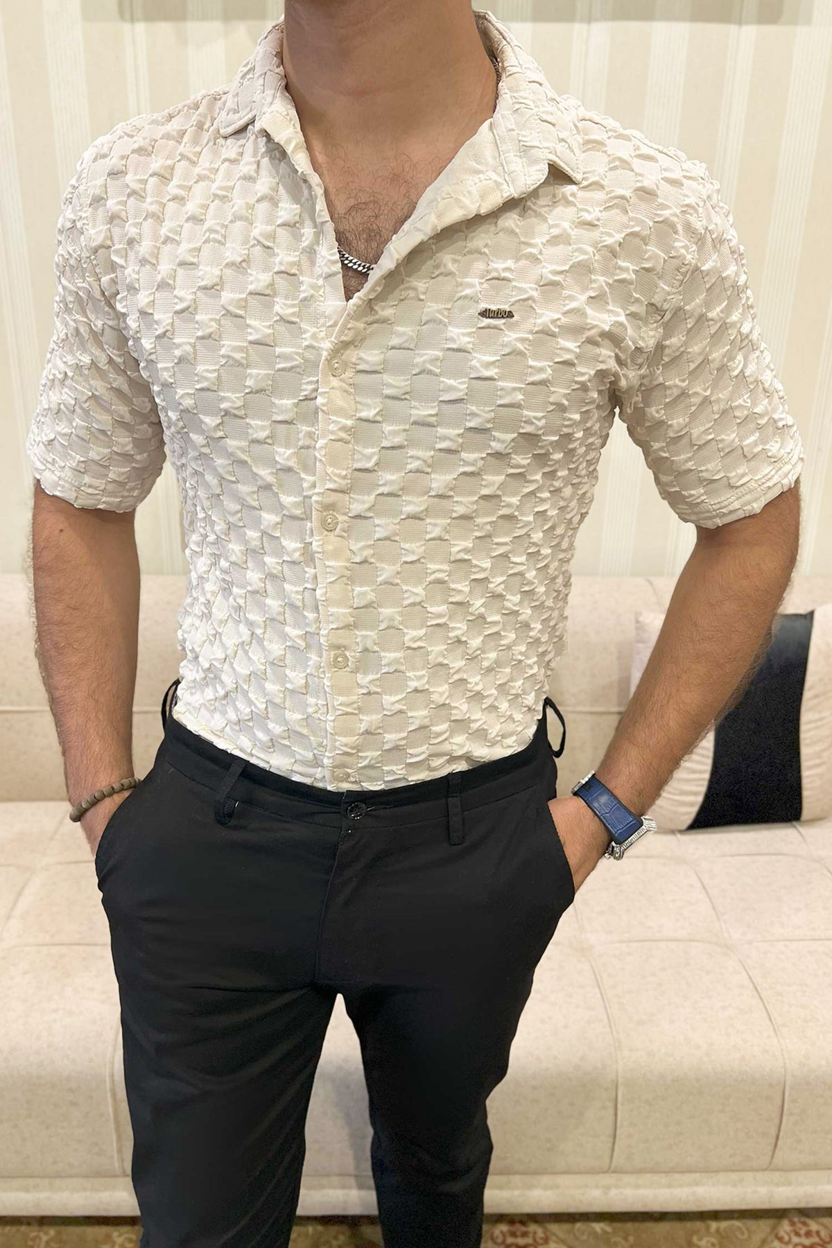 Turbo Puff Structured Pattern Casual Shirt