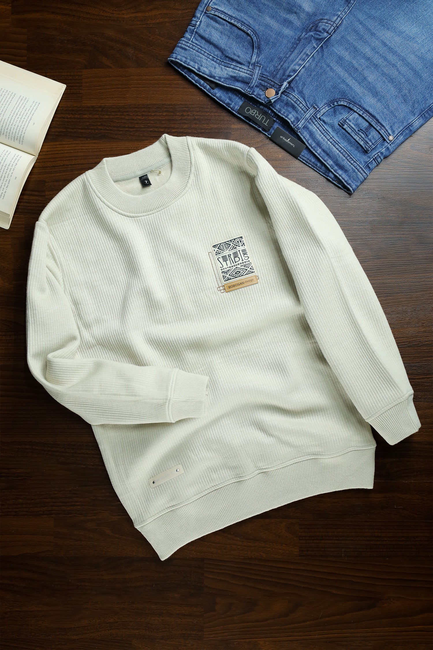 Lining Texture Round Neck Imported Men's Sweatshirt