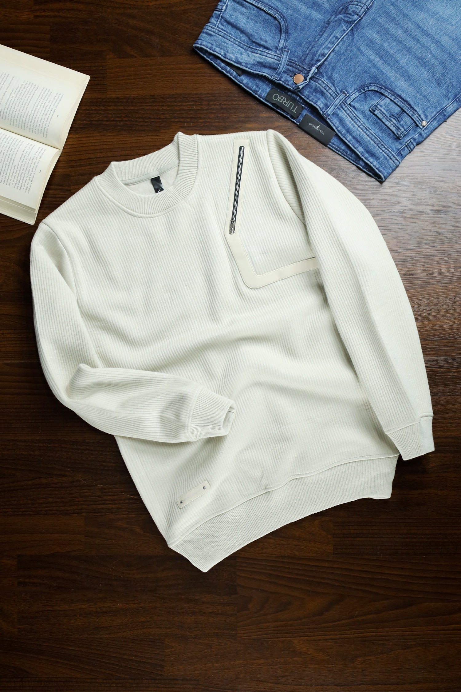 Zip Style Side Round Neck Imported Men's Sweatshirt