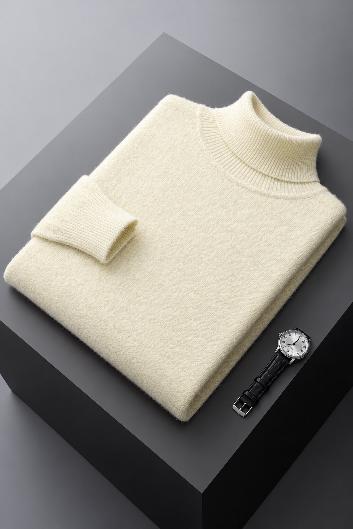 Turbo Extreme Rabbit Wool Turtleneck Pullover Imported High Neck In Cream