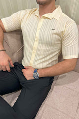 Turbo Textured Champ Casual Shirt In Light Lemon