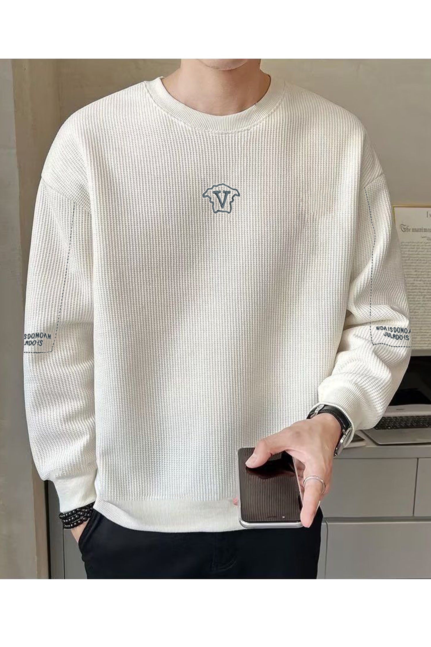 Lining Pattern Round Neck Imported Men's Sweatshirt