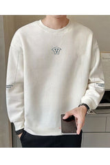 Lining Pattern Round Neck Imported Men's Sweatshirt In Creem