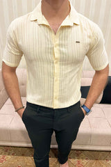Turbo Textured Champ Casual Shirt In Light Lemon