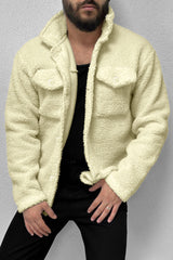 Turbo Pocket Style Sherpaa Fleece Light Weight Jacket In Creem