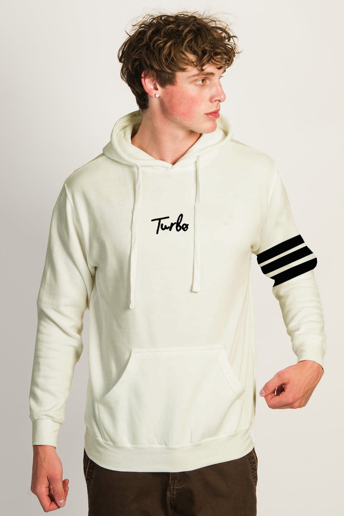 Turbo Arm Stripe Fleece Hoodie In Creem