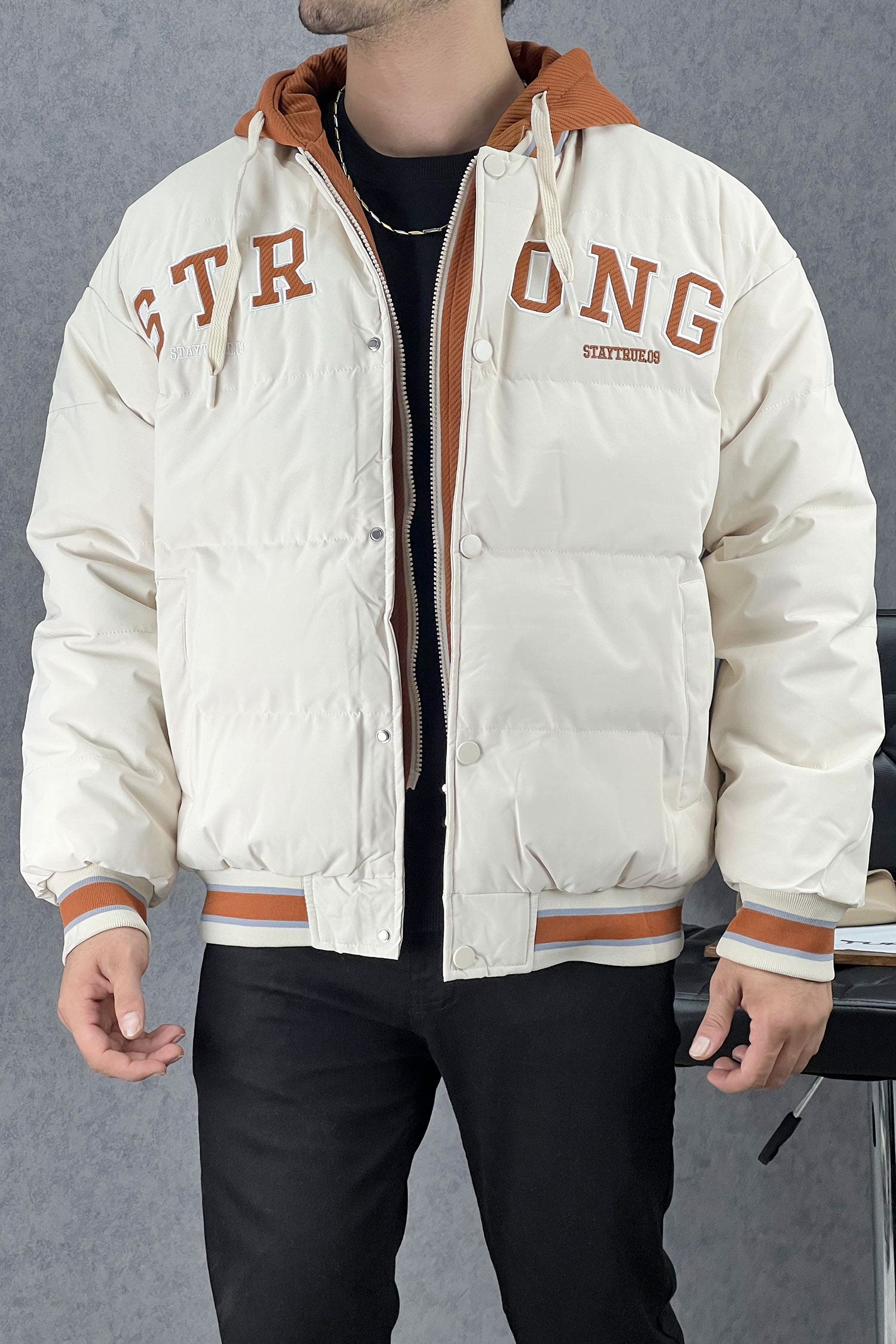 Stay True Dual Button Hooded Imported Puffer Jacket