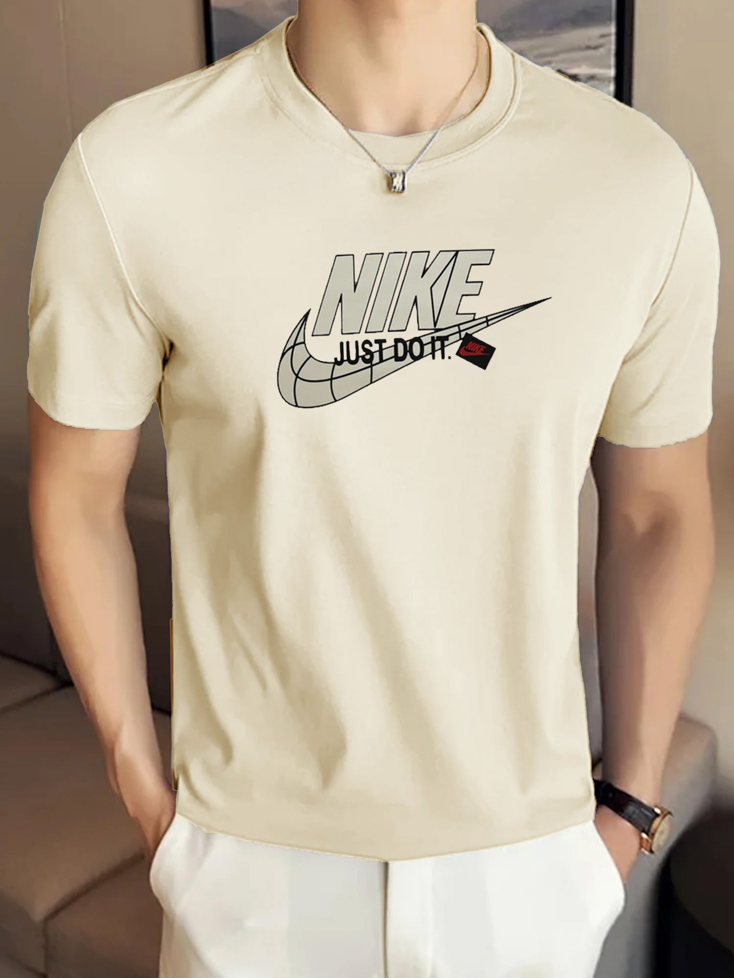 Nke Swoosh Gridline Training Round Neck T-Shirt
