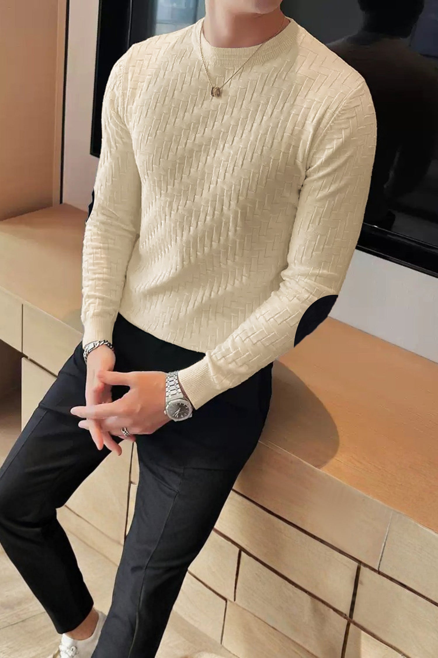 Madmext Patterened Crew-Neck Imported Men's Sweater