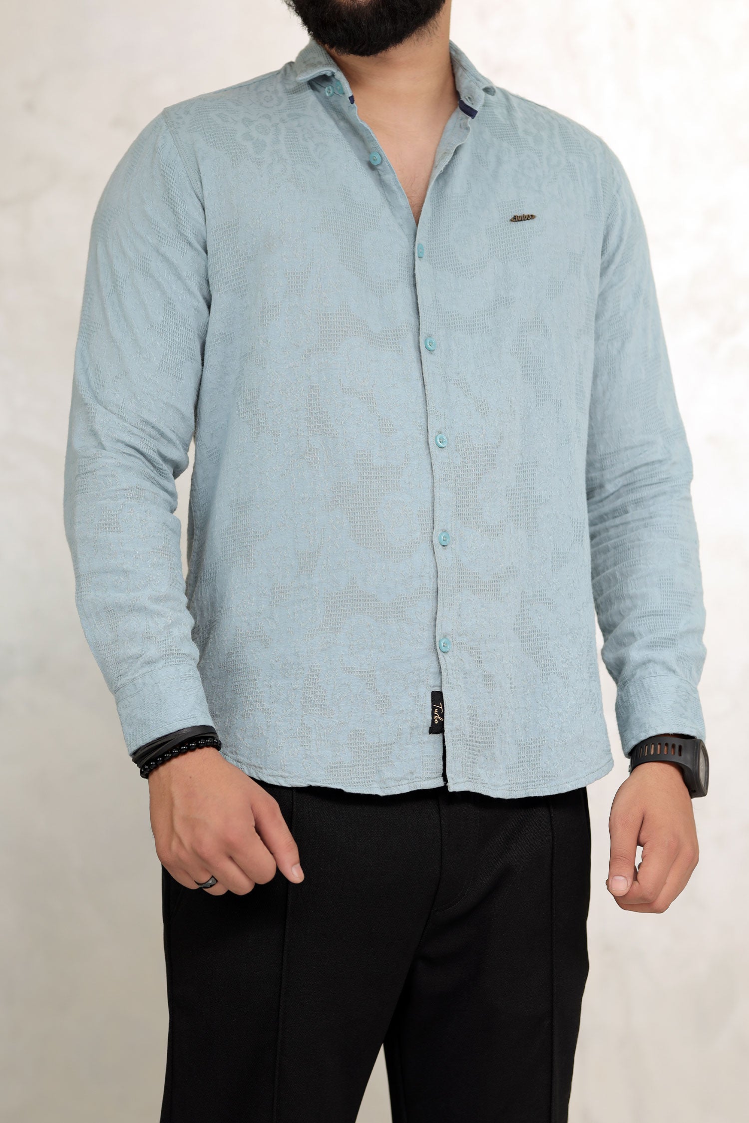 Turbo Vintage Patterend Long Sleeve Cotton Casual Shirt